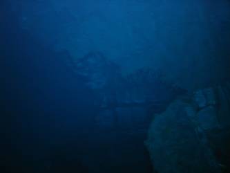 Damage to aft end of inverted bow